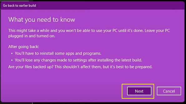 Contine roll back windows 11