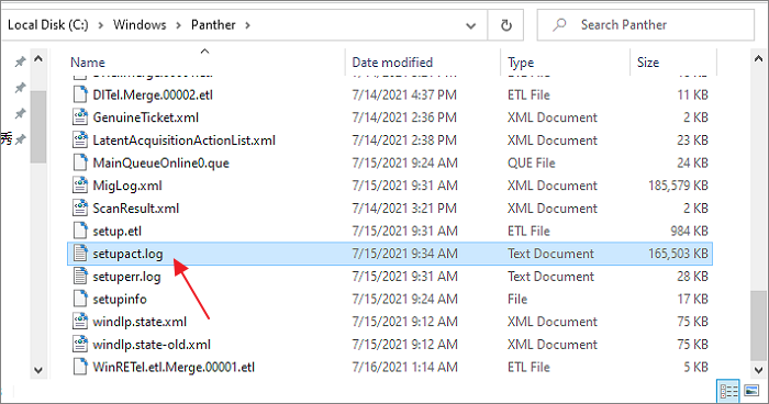 fichier setupact.log