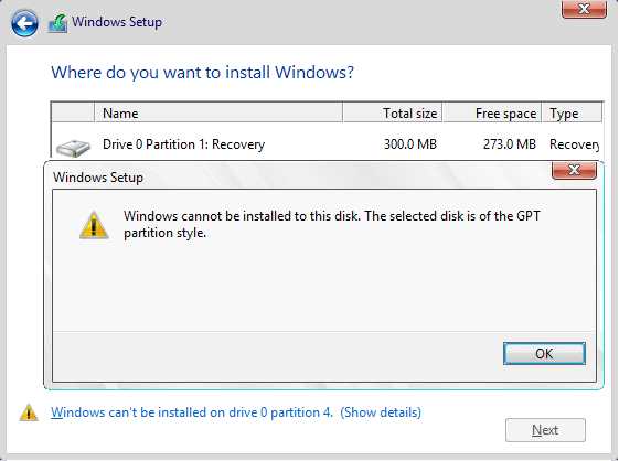 Le Disque Selectionne Est Du Style De Partition Gpt Sur Windows 10 8 7 Resolu Easeus