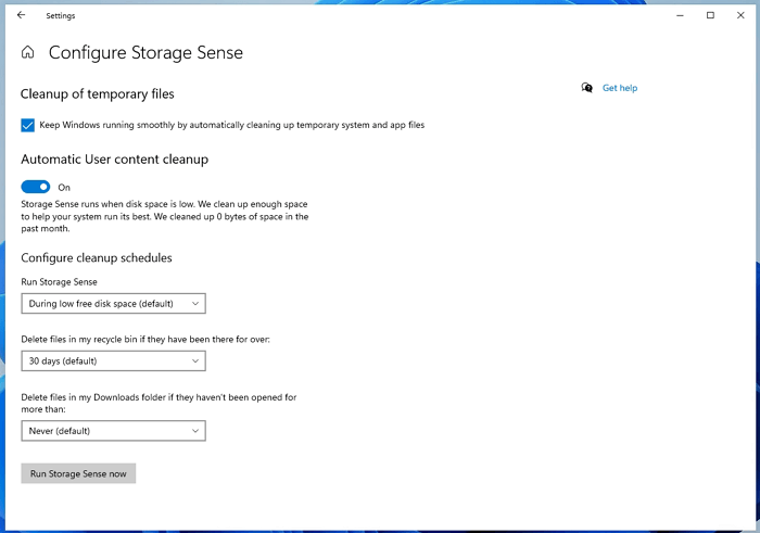 Exécuter Storage Sense pour libérer de l'espace sous Windows 11