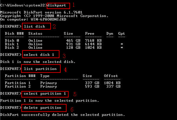 Supprimer une partition en utilisant Diskpart