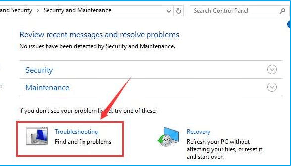 Cliquez sur Dépannage