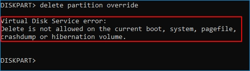 Erreur du service de disque virtuel : La suppression n'est pas autorisée