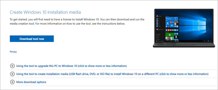 télécharger le support de création de Windows 10
