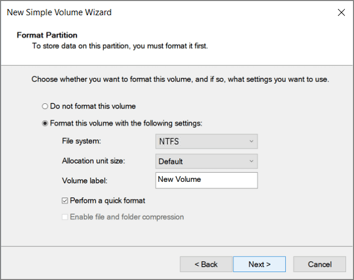 Gestion des disques de Windows : nouvel assistant de volume simple