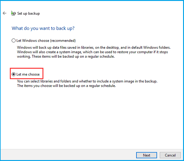 cliquez sur laissez-moi choisir pour choisir les profils d'utilisateur
