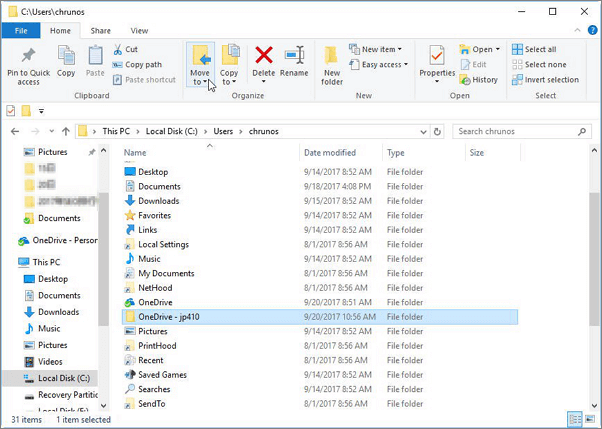 Localisez le dossier OneDrive