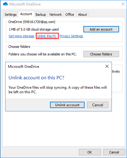 Détacher OneDrive du PC