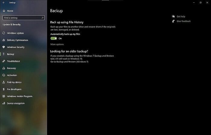 Sauvegarde à l'aide de l'historique des fichiers