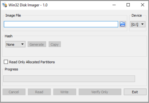 Installez et lancez l'imageur de disque Win32.