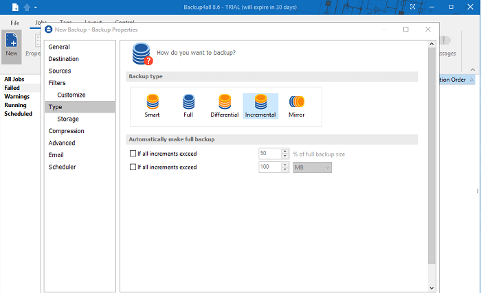 backup4all sauvegarde incrémentale