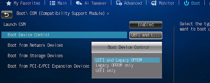 Vérifiez le mode de démarrage du BIOS sur les deux ordinateurs