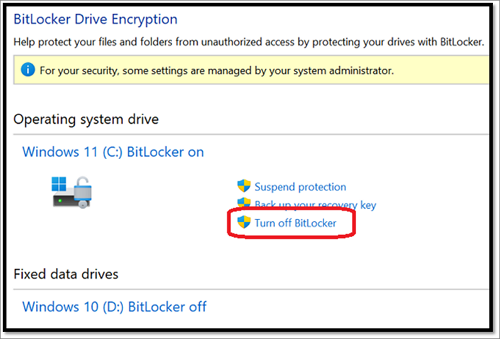 Désactiver le chiffrement du disque BitLocker