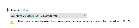 Problème - Impossible de créer une image système sur USB pour un système de fichiers non pris en charge.