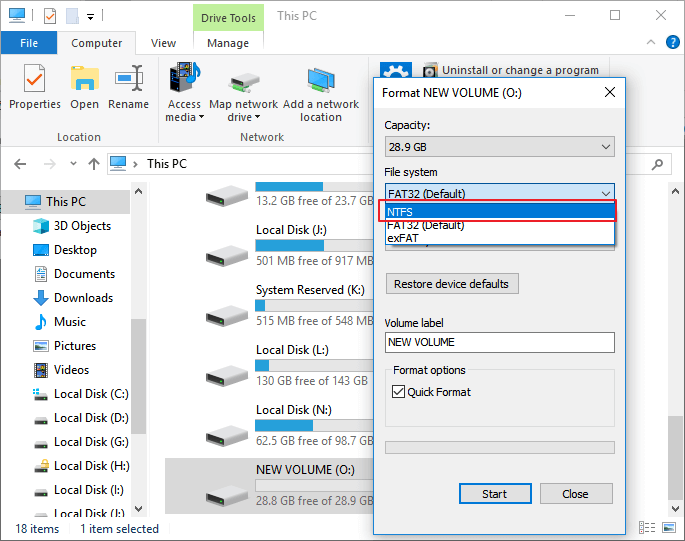 Formatez l'USB pour corriger l'erreur 'Can't create system image to USB'.