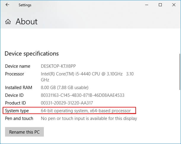 Vérifiez le processeur de Windows pour confirmer si l'ordinateur prend en charge le système d'exploitation 64 bits.