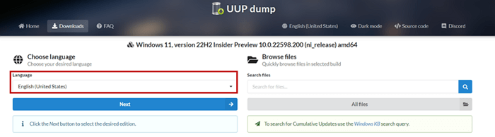 Sélectionner la langue d'installation