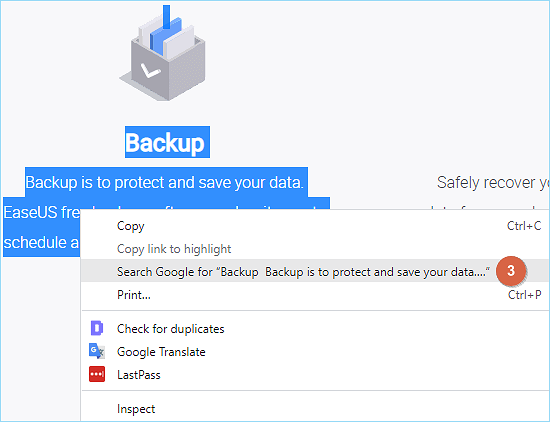 copier du texte via la recherche