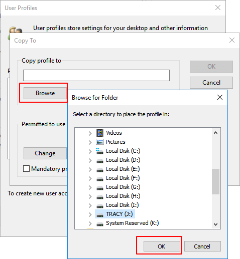 Copie du profil utilisateur à l'aide des paramètres avancés de Windows