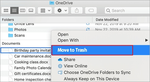 Supprimer les fichiers OneDrive du lecteur local sur Mac