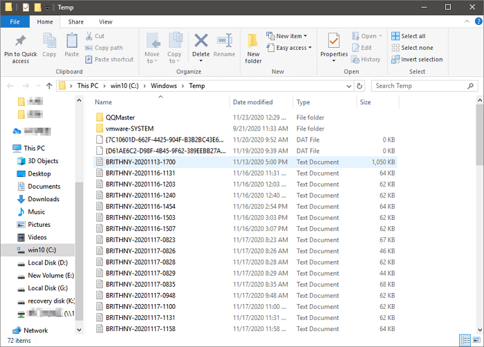 supprimer les fichiers temporaires pour réparer le gel de windows 10 après une mise à jour