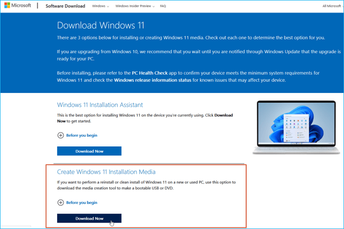utiliser le support d'installation de windows pour télécharger la version complète de windows 11