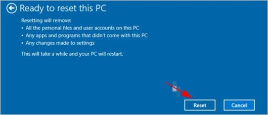 cliquez sur réinitialiser