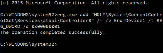 réparer cd / dvd disparu dans Windows 10 en utilisant l'invite de commande
