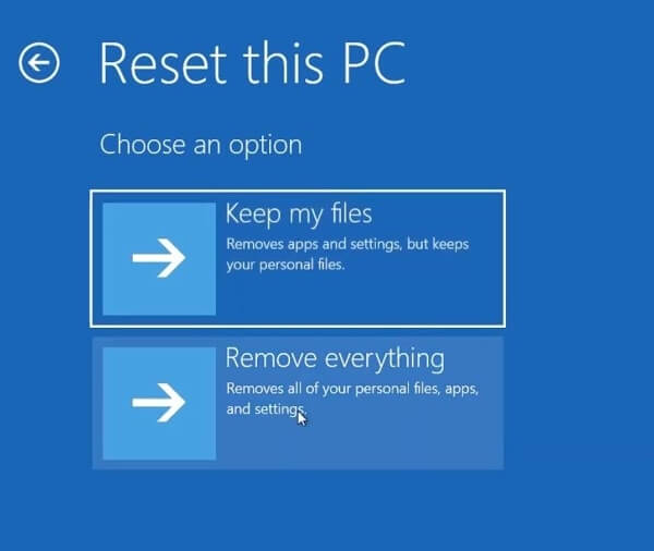 Réinitialiser les options de ce PC