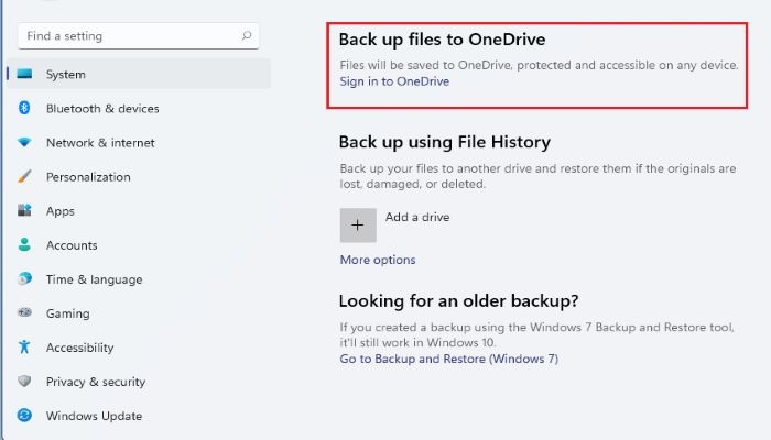 utiliser onedrive pour sauvegarder des fichiers dans windows 11 étape 1