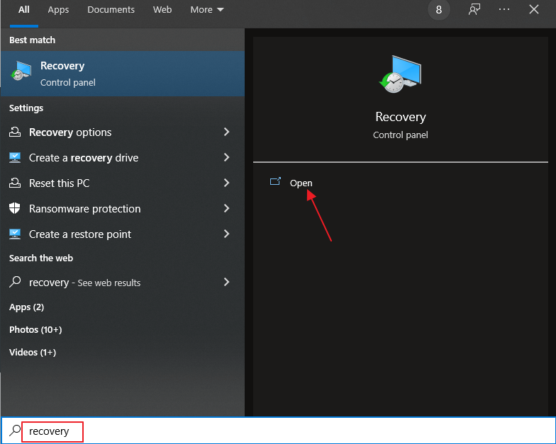 entrez recovery dans la recherche