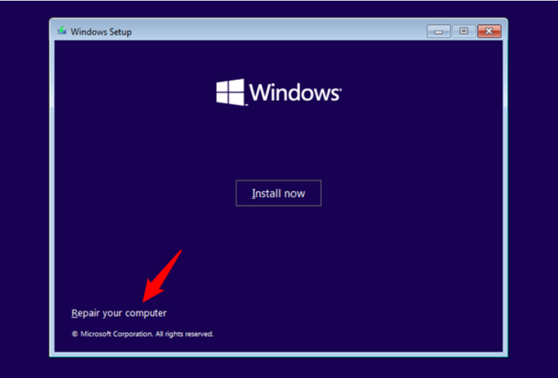 exécuter le support d'installation de Windows