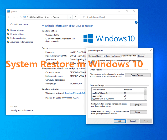 fenêtre de restauration du système dans windows 10