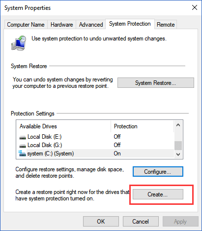 créer un point de restauration du système