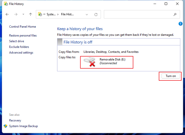 Activer l'historique des fichiers dans Windows 11