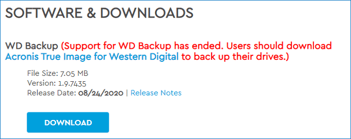 Fin de l'assistance WD Backup