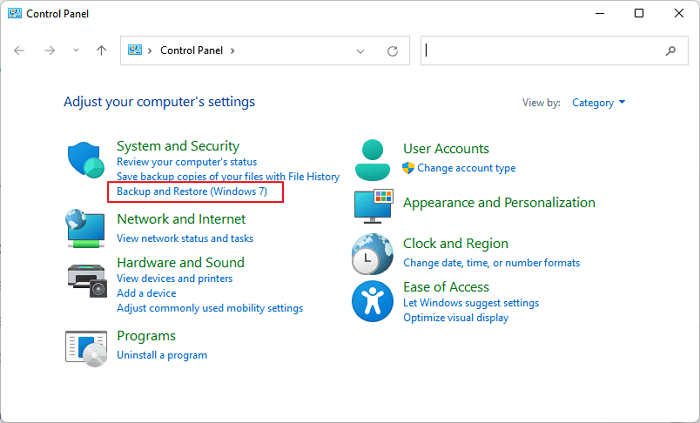 Cliquez sur Sauvegarde et restauration (Windows 7)