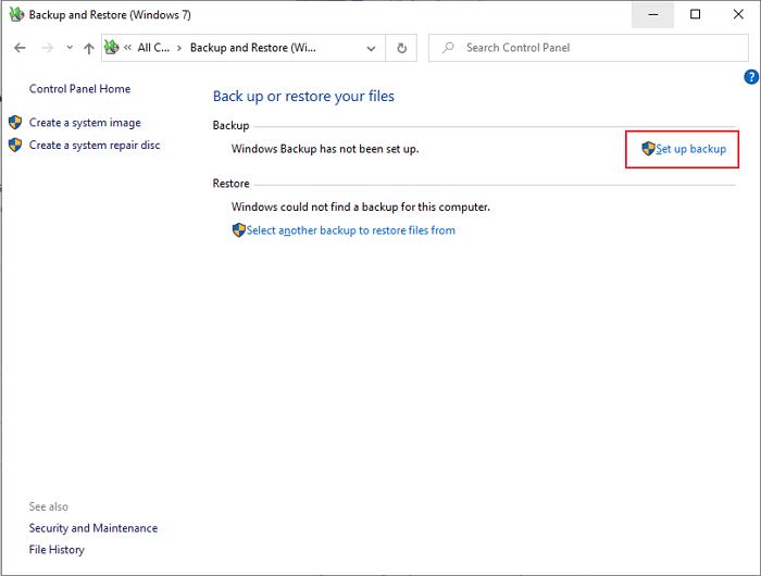 mise en place de la sauvegarde
