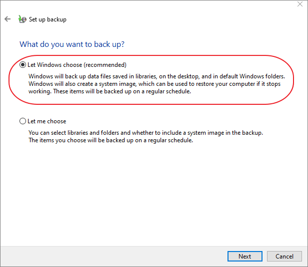 choisir le contenu de la sauvegarde