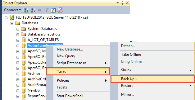 Comment transférer une base de données d'un serveur à un autre en utilisant la sauvegarde et la restauration - étape 1 