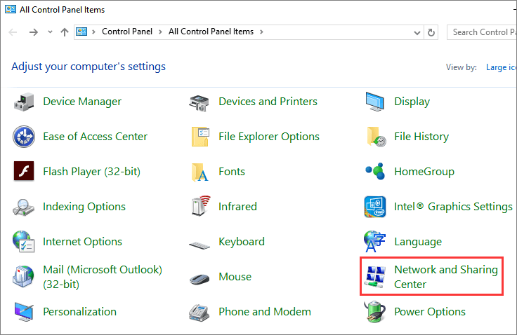 centre de partage de réseau
