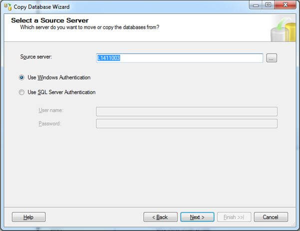 Comment transférer une base de données d'un serveur à un autre à l'aide de l'Assistant Copie de base de données - étape 2