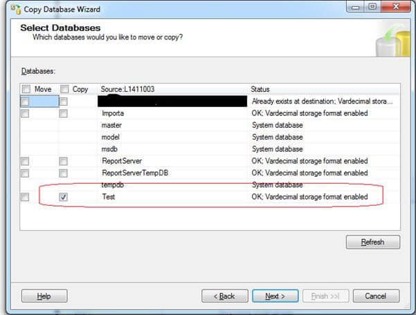 Comment transférer une base de données d'un serveur à un autre à l'aide de l'Assistant Copie de base de données - étape 5