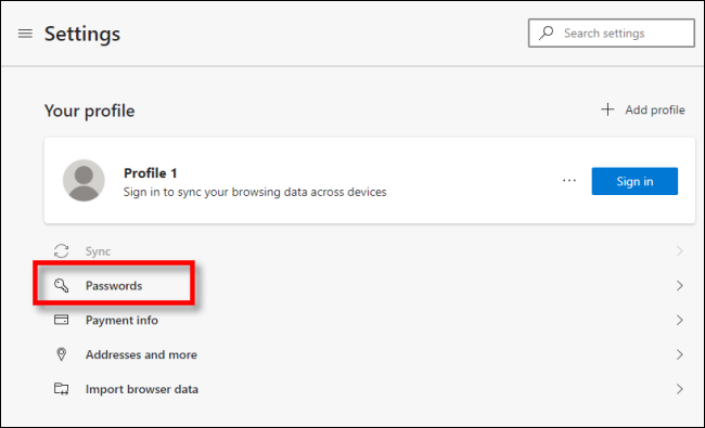 Entrer les paramètres d'Edge