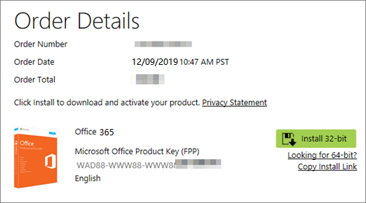 Afficher la clé de produit Office 365 sur Microsoft Store