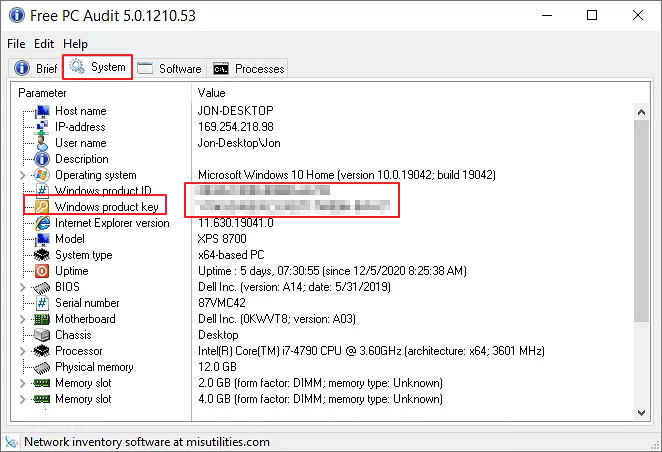 trouver clé windows avec PC Audit