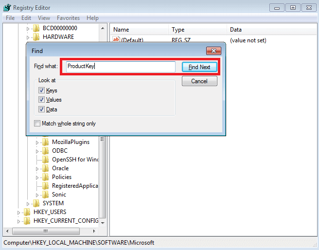 Recherche de la clé de produit Windows 7