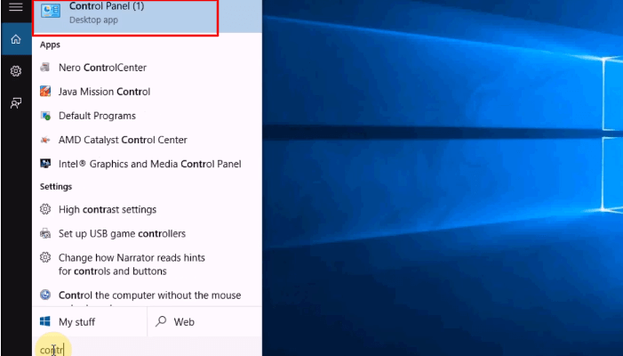 aller dans le panneau de configuration