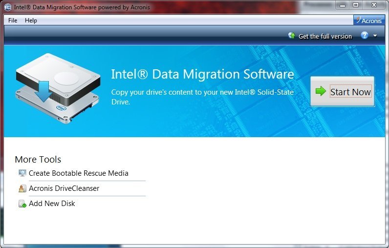 interface du logiciel de migration de données intel
