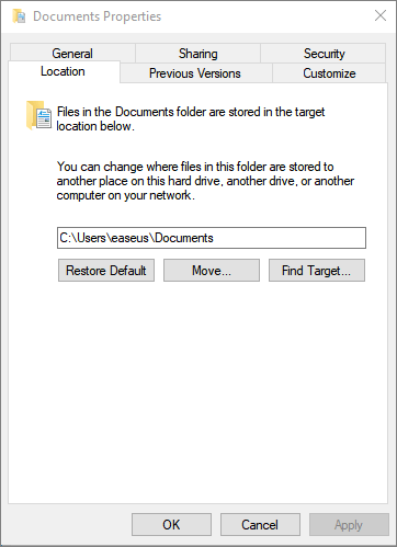 Déplacer l'emplacement du fichier